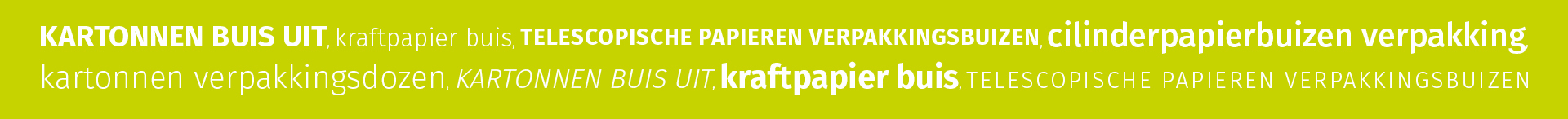 Tekstgrafiek met termen zoals kartonnen koker, papieren koker, ronde doos, samengestelde koker en meer op een groene achtergrond