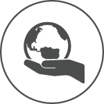 Handgefertigt mit Liebe Icon einer Hand, die eine Weltkugel hält, symbolisiert handgefertigte und umweltfreundliche Produkte