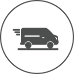 Schnelle Lieferung garantiert Icon eines Lieferwagens mit Bewegungslinien, symbolisiert schnelle Lieferung